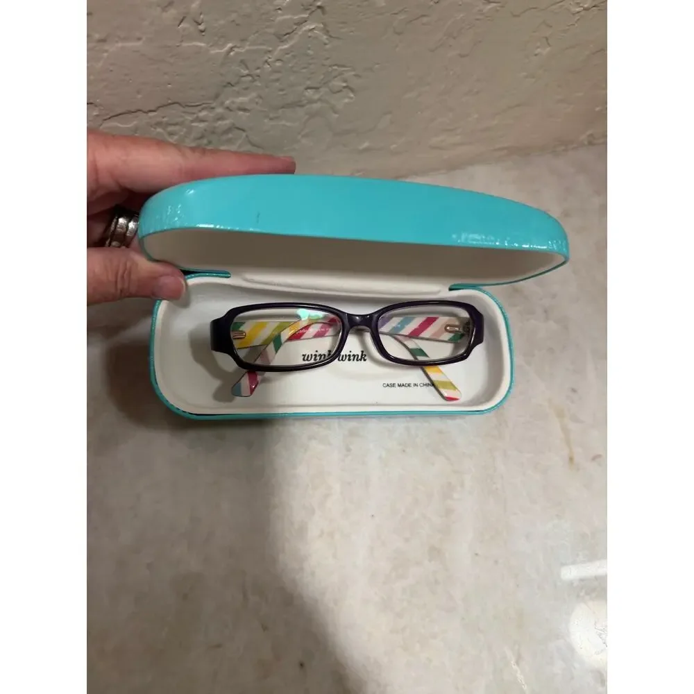 Kate Spade eyeglass frames and case purple with rainbow colors